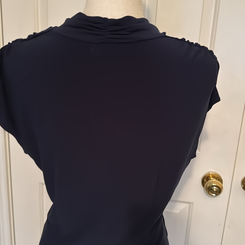 Classic Ruched V-Neck Women’s Top in Navy - Picture 6 of 8